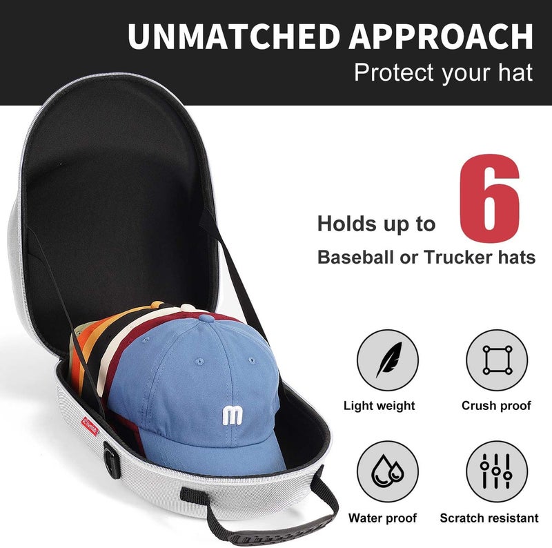 Livelab حافظة قبعات السفر، حافظة صلبة لقبعات البيسبول، تخزين القبعات للسفر مع مقبض حمل وحزام كتف، منظم قبعات يحمي حتى 6 قبعات - رمادي - Image 2